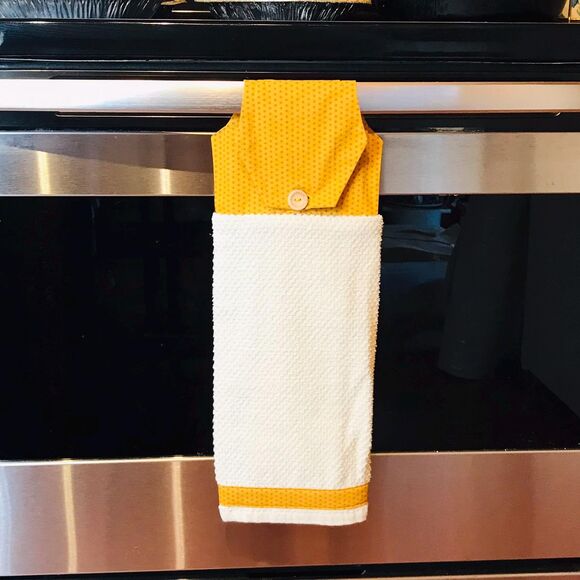 Hanging Kitchen Towel: Burnt Orange Dots, Button Closure - Picture 1 of 5